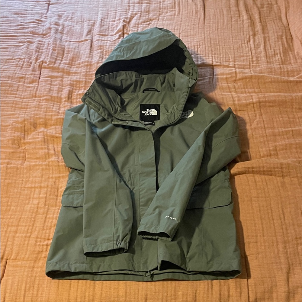 The North Face Olive Hooded Rain Jacket